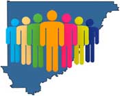 multi-color stick figure people over the Cullman County shape hr icon