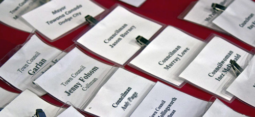 name tags spread out on a table