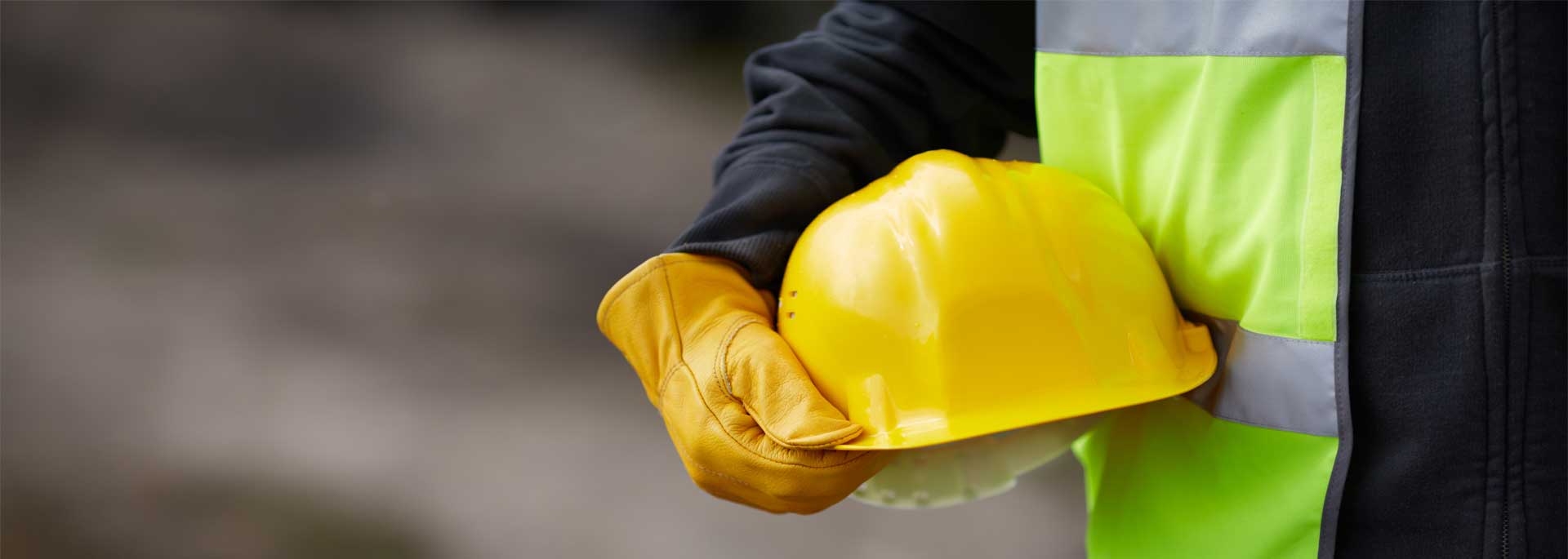 yellow Safety Hardhat and neon yellow Safety Vest and yellow gloves
